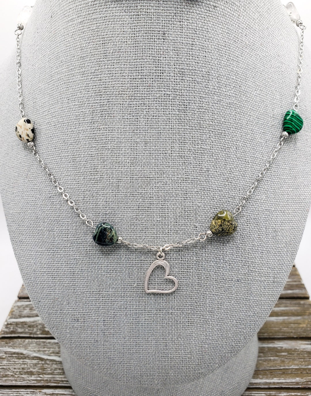 Heart Necklace, Real Stone Hearts, Multi-colored Heart Necklace, Small ...