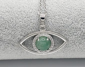 Green Aventurine Evil Eye Necklace with Sparkling Rhinestone Detail - Personalized Stainless-Steel Chain