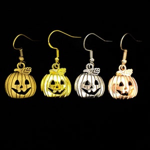 Jack-O-Lantern Earrings in Antique Silver, Bronze, Gold Finish, Rose Gold or Silver - Cute Pumpkin Earrings - Small Halloween Jewelry
