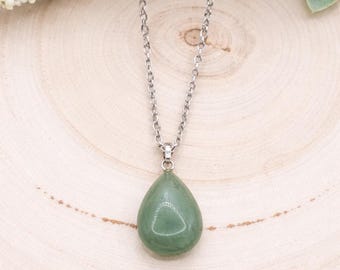 Green Aventurine Pendant Necklace - Select Your Stainless-Steel Chain Length
