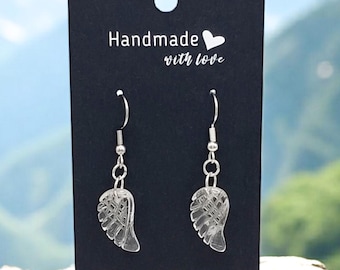 Clear Quartz Angel Wing Earrings: Stainless Steel Ear Wire Options