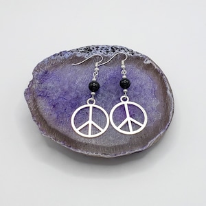 Stylish Stainless Steel Peace Sign Earrings - Large Dangles with or without Beads