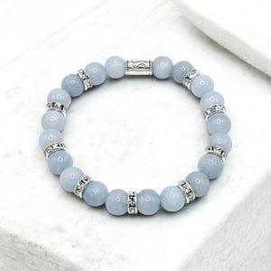 Aquamarine Beaded Stretch Bracelet: 8mm Gemstone Jewelry