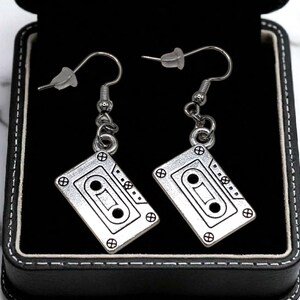 Retro Cassette Tape Earrings: Sterling Silver or Stainless Steel Ear Wires