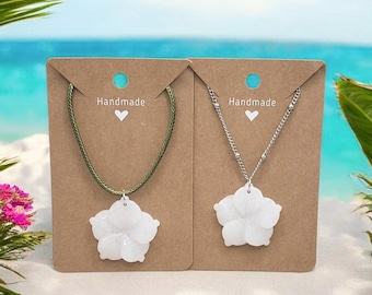 White Quartz Hibiscus Pendant Necklace: Choose Your Chain