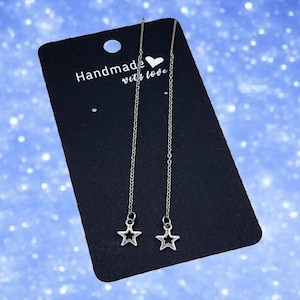 Threader Earrings with Dainty Star Charm - Minimalist Stainless Steel Jewelry - Tiny Star Threader Earrings