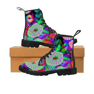 Psychedelic Garden | Trippy | Mushrooms | Women&#39;s Canvas Boots