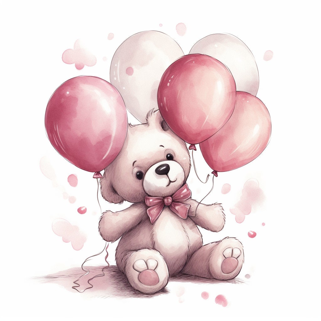 A collection of 25 pink AI generated teddy bears for announcing the gender of a newborn.
