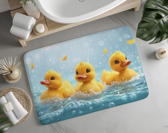 Cute Cheerful Yellow Duckies Bath Mat - Memory Foam, Anti-Slip, Fast Drying - Perfect for Brightening Bathrooms