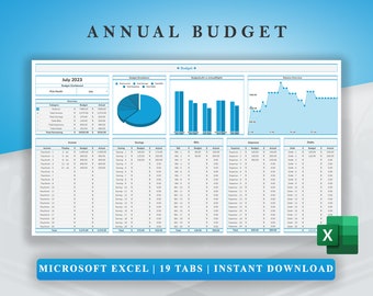 Plantilla de hoja de cálculo de presupuesto anual para Excel, planificador de presupuesto anual, plantilla de presupuesto de Excel, planificador financiero, presupuesto anual y finanzas