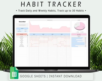 Habit Tracker Spreadsheet: Google Sheets Daily & Weekly Goal Planner (Digital Download)