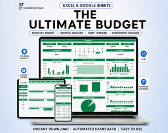 The Ultimate Budget Spreadsheet: Google Sheets Automated Personal Finance Planner (Digital Download)