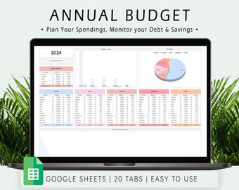 Annual Budget Spreadsheet: Google Sheets Monthly Financial Planner (Digital Download)