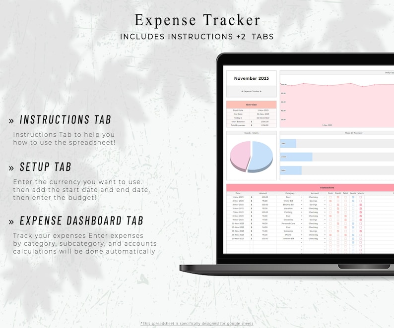 Expense Tracker Spreadsheet: Google Sheets Spending Planner (digital ...