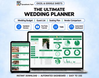 Ultimate Wedding Planner Spreadsheet, Budget Tracker, Guest List, Timeline (Digital Download)