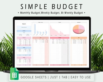 Simple Budget Spreadsheet: Google Sheets One-Tab Finance Tracker (Digital Download)