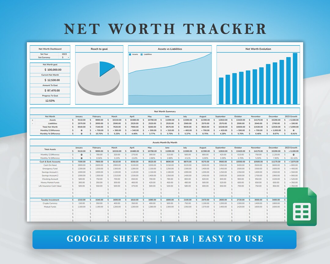 Net Worth Tracker Spreadsheet Template for Google Sheets, Net Worth ...
