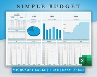 Simple Budget Spreadsheet Excel: Monthly Financial Planner (Digital Download)