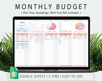 Monthly Budget Spreadsheet: Google Sheets Personal Finance Planner (Digital Download)