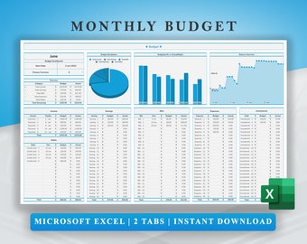 Monthly Budget Spreadsheet Excel Template (Digital Download)