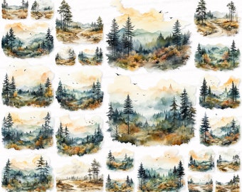 Forest Landscape Clipart Set: PNG SVG Digital Images (Digital Download)