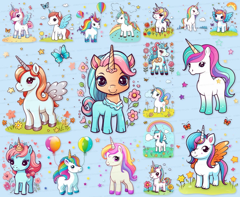 Baby Unicorn Clipart Bundle: PNG SVG Sublimation Designs (digital ...