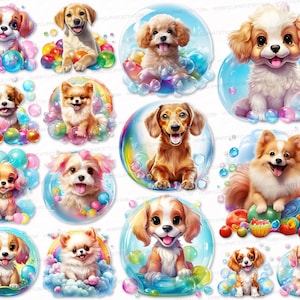 Rainbow Puppy PNG SVG Files Bundle Puppy Clipart Printable 26 Puppy Digital Download Images Scrapbook Junk Journal Paper Craft, dog, doggy
