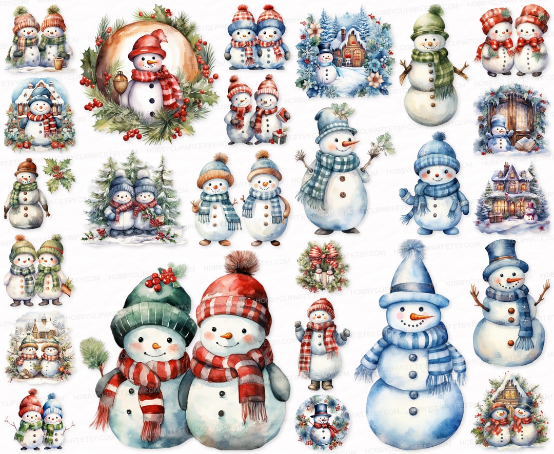 Christmas Snowman Clipart Bundle: PNG SVG EPS, Commercial Use (digital ...