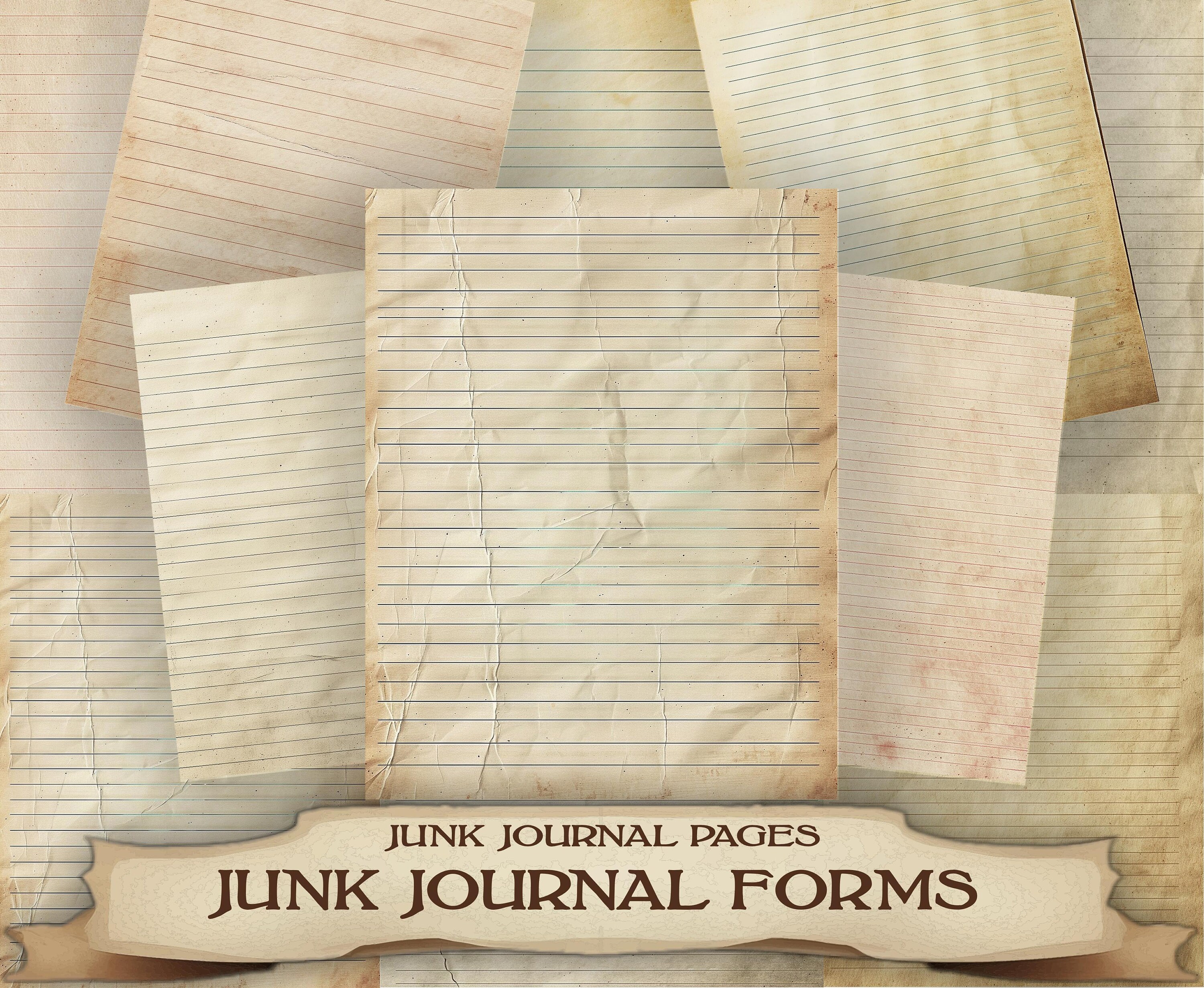 Lined Paper 32 JPG PDF Vintage Printable Junk Journal Pages Kit ...