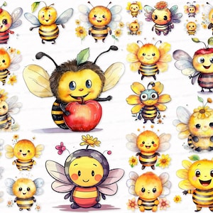 Baby Bee PNG SVG Watercolor 40 PNG Clipart Baby Bee Clip Art Illustration Bee Sublimation Digital Download Commercial Use Bumblebee Honeybee