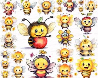 Baby Bee PNG SVG Watercolor 40 PNG Clipart Baby Bee Clip Art Illustration Bee Sublimation Digital Download   Bumblebee Honeybee