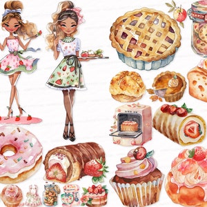 Homemade Baking PNG SVG  Watercolor Clip Art Cupcake Muffin Pie Clipart Sublimation Design Digital Instant Download Scrapbook Images Bread