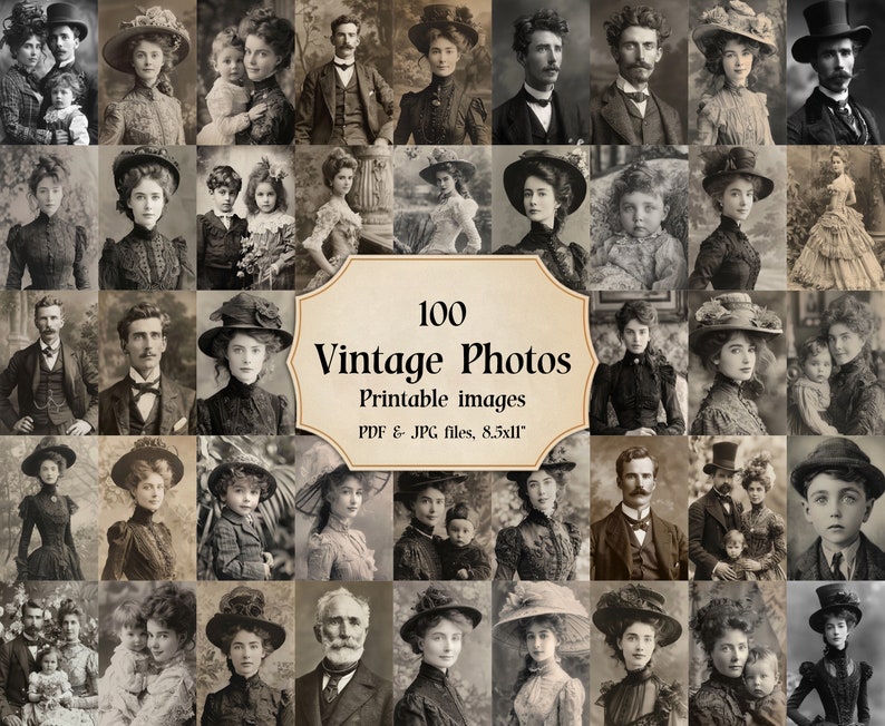 Black and White Set of Vintage Victorian Photographs 100 JPG Printable Photos Ephemera Digital Art Images for Junk Journals pages Images, Picture, photograph, image, snapshot, pic, shot, snap, still, likeness, print, portrait, frame, exposure.