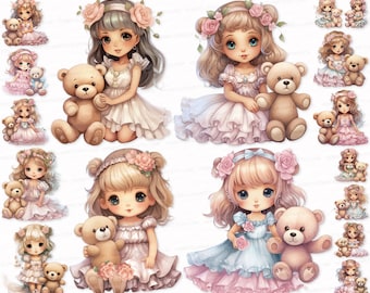 Cute Doll Teddy Bear PNG SVG 22 Clipart SetTransparent Background Digital Download   - Scrapbook Images Digital Stickers Dolls