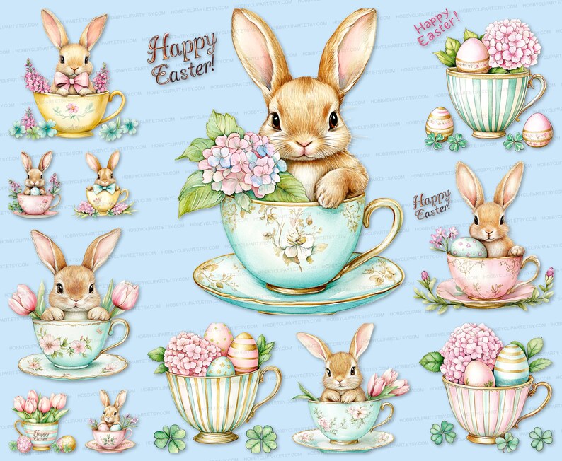 Easter Bunny Clipart Set: Spring Flowers, PNG SVG Bundle (digital ...