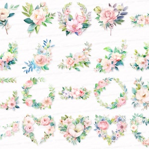 Floral Printable PNG SVG Bundle 25 Flower Corner Border Boutonniere Clipart Sublimation Design Digital Download Images for Weddings, Cards