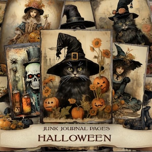 Halloween Junk Journal Printable Pages 27 Vintage Halloween Clipart Art Halloween for Digital Papers Halloween Cards   Mystic