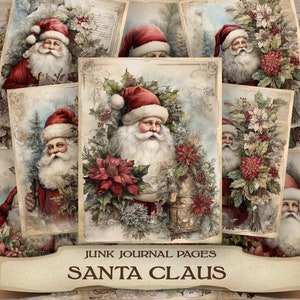 Christmas Printable Clip Art Vintage Junk Journal Pages 17 Santa Claus Cards Watercolor Invitations Digital Download Papers clipart
