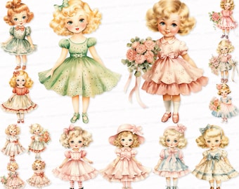 Vintage 1950s Doll PNG SVG Bundle Watercolor Clip Art 26 Clipart Sublimation Design Digital Instant Download Scrapbook Images