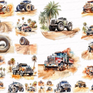 Truck Sahara PNG SVG Watercolor Clipart 35 png Set Sahara Clip Art Truck Sublimation Digital Download   Stickers