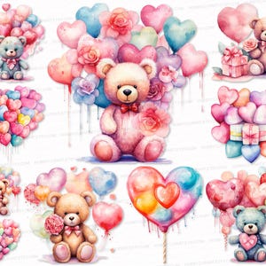 Valentines Teddy Bear PNG SVG Bundle 18 Printable Clipart Set Valentine's Day Stickers Digital Instant Download Love February commercial