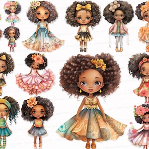 African American Doll PNG SVG Bundle Watercolor Clip Art 25 Clipart Sublimation Design Digital Instant Download Scrapbook Commercial Use