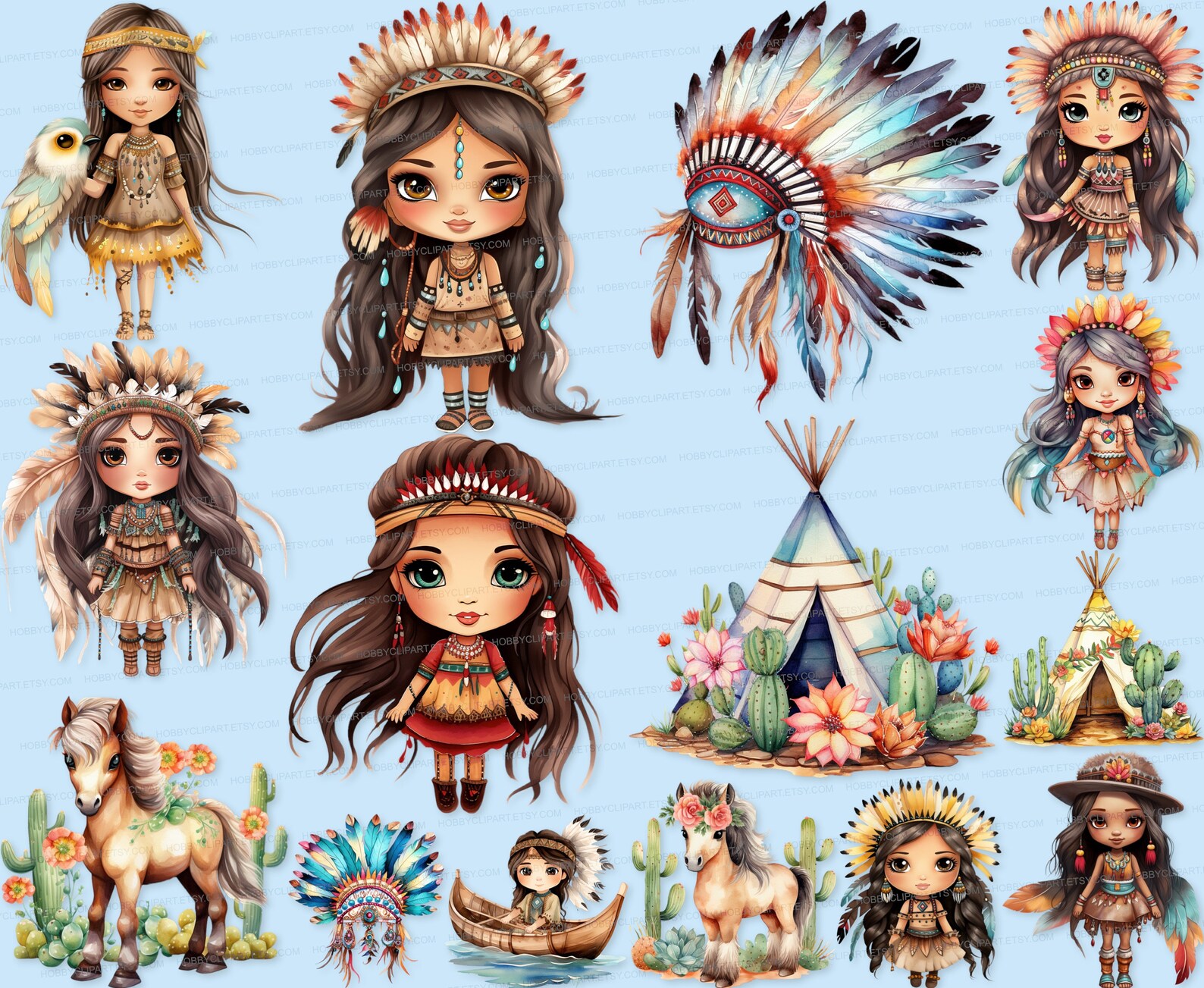 Cute Doll Indian 25 PNG SVG Bundle Watercolor Clip Art Clipart ...