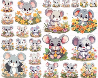 Mouse Clipart Set, Cartoon Animal Graphics (Digital Download