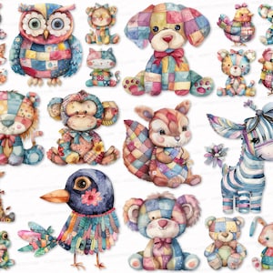 Animal Patchwork Clip Art Bundle 30 PNG SVG Watercolor Clipart Set Sticker Sublimation Design Digital Download Images Transparent Background