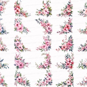 Corner Flower Border PNG SVG Watercolor Clipart Set Flower Stickers Border Clip Art Border Sublimation Digital Download Commercial floral