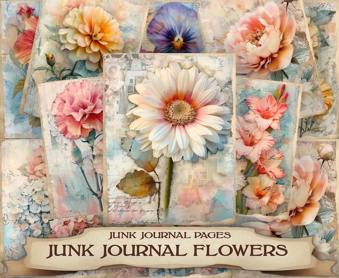 Vintage Flower Scrapbooking Paper Bundle for Junk Journal Pages Digital Printable 45 JPG Set ...
