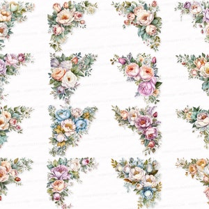Corner Flower Border PNG SVG Watercolor Clipart Set Flower Stickers Border Clip Art Border Sublimation Digital Download Commercial Floral