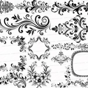 Black and White Graphics Ornate Decor PNG SVG Files Bundle 100 Printable Vector Clipart Set Digital Instant Download Transparent Background