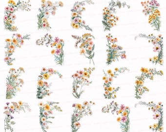 ACHILLEA Corner Flower Border PNG SVG Watercolor Clipart Set Flower Stickers Border Clip Art Border Sublimation Digital Download Commercial